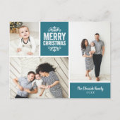 Rustic Blue Prettig Kerstfeest 3 Foto Collage Feestdagenkaart (Voorkant)