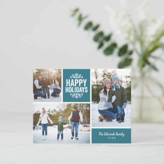 Rustic Blue Prettige Feestdagen 3 Foto Collage (Staand voorkant)