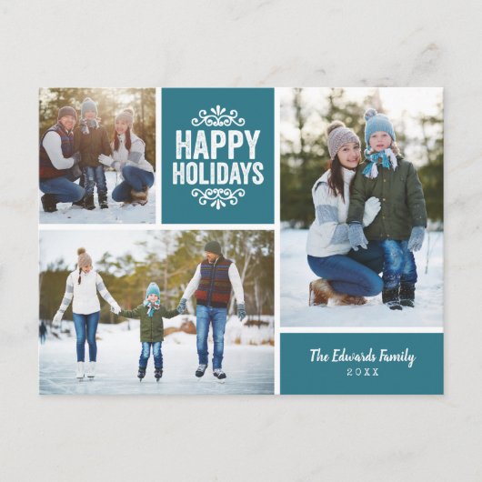 Rustic Blue Prettige Feestdagen 3 Foto Collage (Voorkant)