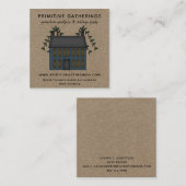 RUSTIC BLUE PRIMITIVE SALTBOX HOUSE COUNTRY KRAFT VIERKANTE VISITEKAARTJE (Voorkant / Achterkant)