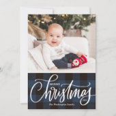 Rustic Blue Pset Merry-kerstfoto Feestdagenkaart (Voorkant)