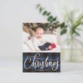 Rustic Blue Pset Merry-kerstfoto Feestdagenkaart (Staand voorkant)