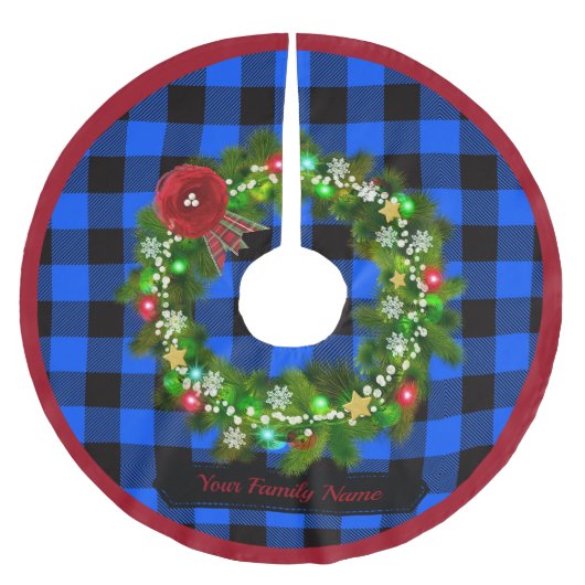 Rustic Blue Pset, Wreath, Familienaam Tree Skirt Kerstboom Rok (Voorkant)