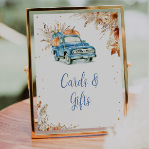 Rustic Blue Pumpkin Truck Baby shower Sign Foto Afdruk