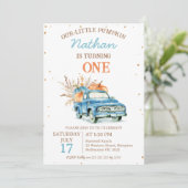 Rustic Blue Pumpkin Truck Herfst 1e verjaardag Kaart (Staand voorkant)