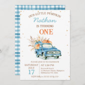 Rustic Blue Pumpkin Truck Herfst 1e verjaardag Kaart (Voorkant / Achterkant)