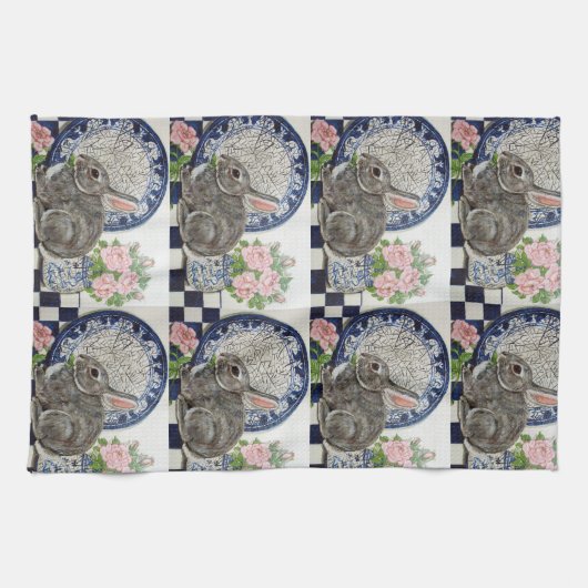 Rustic Blue Rabbit Bunny Dedham Country Farmhouse Theedoek (Horizontaal)