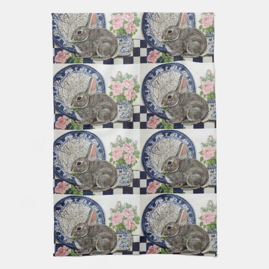 Rustic Blue Rabbit Bunny Dedham Country Farmhouse Theedoek (Verticaal)