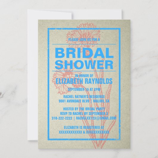 Rustic Blue & Red Bridal Shower-uitnodigingen Kaart (Voorkant)