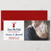 Rustic Blue Red Deer Mountain slaat de datum op Feestdagenkaart (Voorkant / Achterkant)