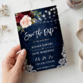 Rustic Blue Red Floral String Lights Wedding Save The Date