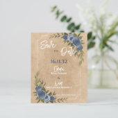 Rustic Blue Roos Bloemige Trouw Save the Date (Staand voorkant)