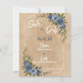 Rustic Blue Roos Bloemige Trouw Save the Date (Voorkant)
