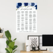 Rustic Blue Roses Wedding Seating Chart A1 Size Poster (Thuiskantoor)