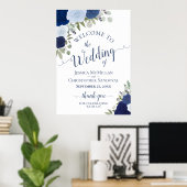 Rustic Blue Roses Wedding Welcome A1 Size Poster (Thuiskantoor)