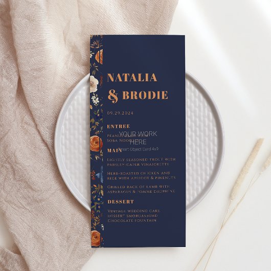 Rustic Blue Rust Boho Wedding Menu