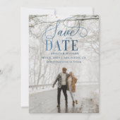 Rustic Blue Script Modern Photo Save the Date (Voorkant)