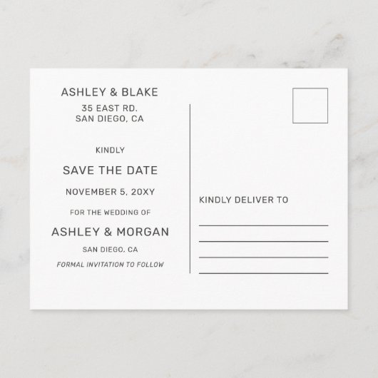 Rustic Blue Script Photo Save the Date Aankondigingskaart (Achterkant)