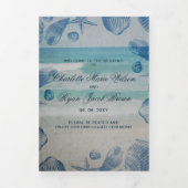 Rustic Blue Seashells Beach Weddenfoto Drieluik Programma (Cover)