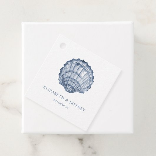 Rustic Blue Seashells Marine Ocean Beach Wedding Bedankjes Labels (In situ)
