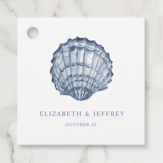 Rustic Blue Seashells Marine Ocean Beach Wedding Bedankjes Labels (Voorkant)