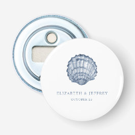 Rustic Blue Seashells Marine Ocean Beach Wedding Button Flesopener