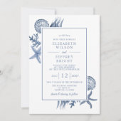 Rustic Blue Seashells Marine Ocean Beach Wedding Kaart (Voorkant)