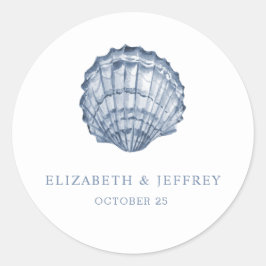 Rustic Blue Seashells Marine Ocean Beach Wedding Ronde Sticker