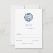 Rustic Blue Seashells Marine Ocean Beach Wedding RSVP Kaartje (Voorkant)
