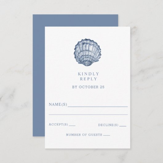Rustic Blue Seashells Marine Ocean Beach Wedding RSVP Kaartje (Voorkant / Achterkant)