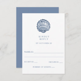 Rustic Blue Seashells Marine Ocean Beach Wedding RSVP Kaartje
