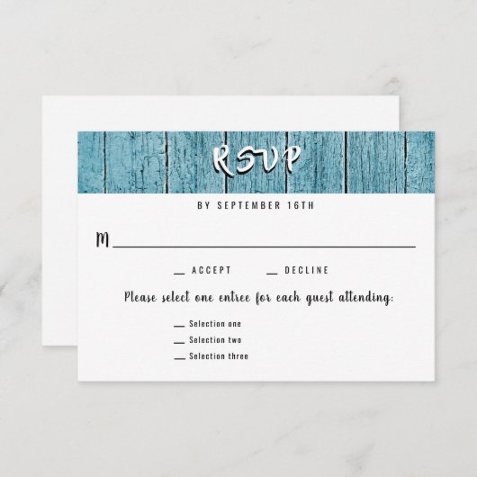 Rustic Blue Shiplap 3 Entree RSVP Wedding Response (Voorkant / Achterkant)