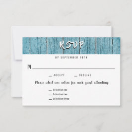Rustic Blue Shiplap 3 Entree RSVP Wedding Response Kaartje