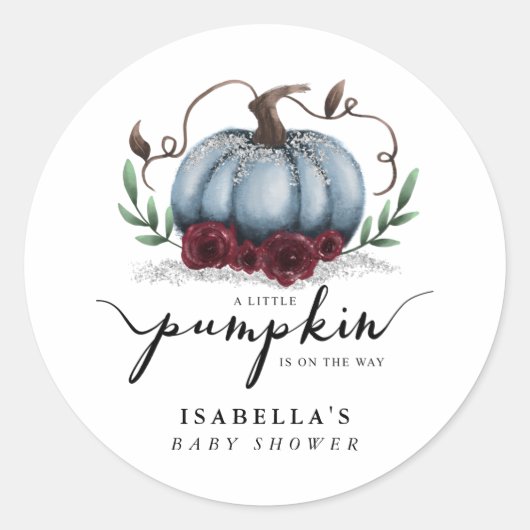 Rustic Blue Silver Pumpkin Baby shower Favor Ronde Sticker (Voorkant)