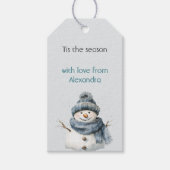 Rustic Blue Snowman Christmas Cadeaulabel (Voorkant)