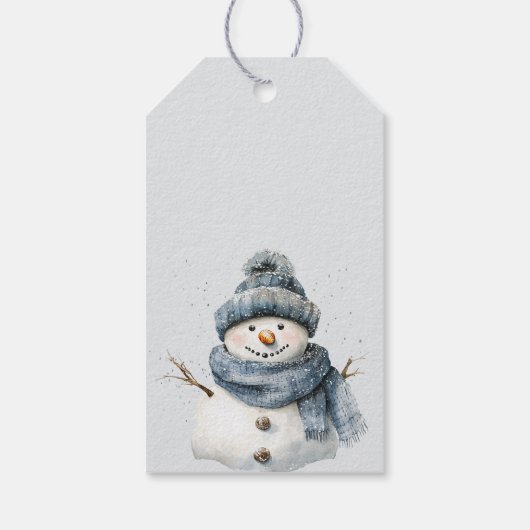 Rustic Blue Snowman Christmas Cadeaulabel (Achterkant)