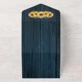 Rustic Blue Sunflower Wedding All In One Uitnodiging (Buitenkant)
