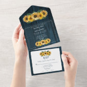 Rustic Blue Sunflower Wedding All In One Uitnodiging (Afscheurbaar)