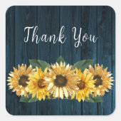 Rustic Blue Sunflower Wedding Bedankt Vierkante Sticker (Voorkant)
