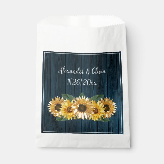 Rustic Blue Sunflower Wedding Favor Bag Bedankzakje (Voorkant)