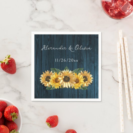 Rustic Blue Sunflower Wedding Napkins Servet (Insitu)