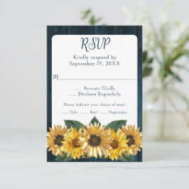 Rustic Blue Sunflower Wedding RSVP Kaart
