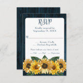 Rustic Blue Sunflower Wedding RSVP Kaart (Voorkant / Achterkant)