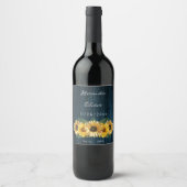 Rustic Blue Sunflower Wedding Wine Label Wijn Etiket (Voorkant)