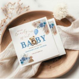 Rustic Blue Teddy Bear Baby Shower Florals Balloon Servet
