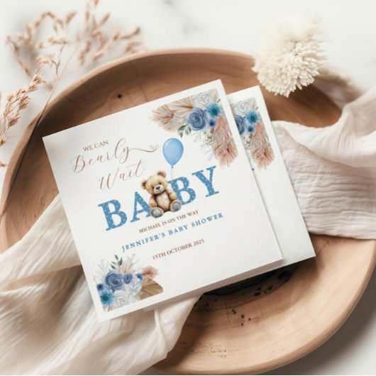 Rustic Blue Teddy Bear Baby Shower Florals Balloon Servet