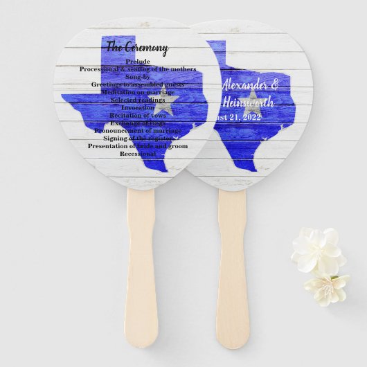 Rustic Blue Texas Wedding Program Fan Handwaaier (Voorkant en achterkant)
