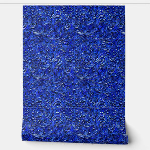 Rustic blue tooled leather behang