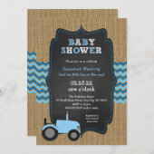 Rustic Blue Tractor boy Baby shower Kaart (Voorkant / Achterkant)