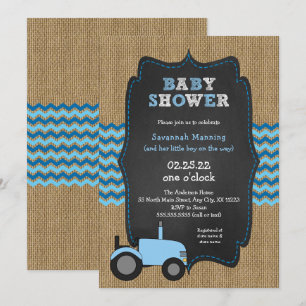 Rustic Blue Tractor boy Baby shower Kaart